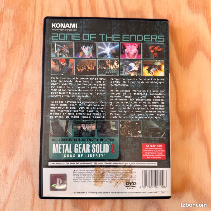 Jeu PS2 Zone Of The Enders - Version PAL FR - Avec Notice, Sans Démo MGS2 - Très Bon état