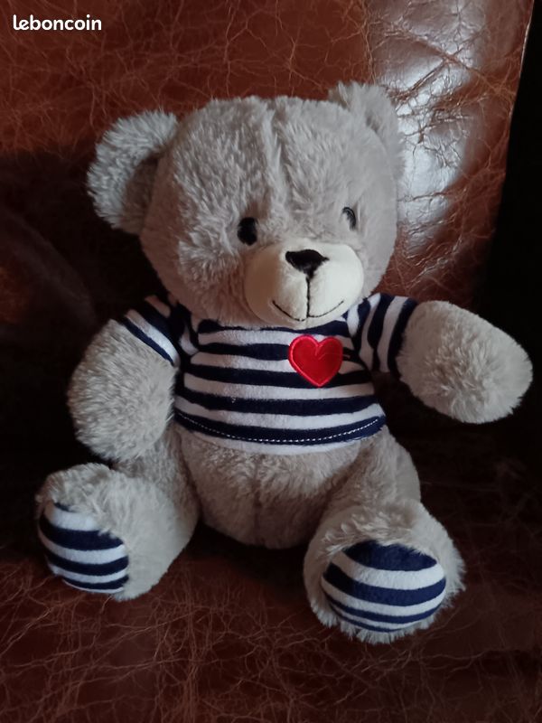 Vds magnifique peluche ourson assis gris 28 cm (image 1)