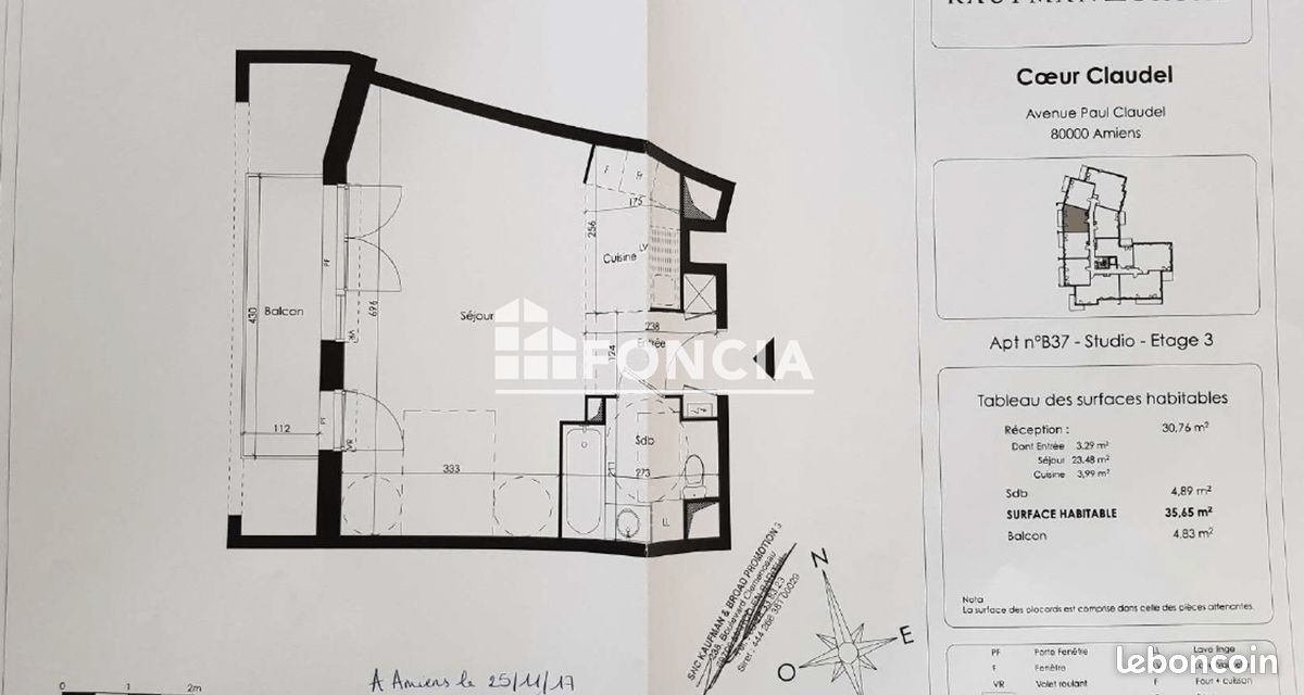 Appartement 1 pièce 36 m² · à Amiens · 36 m² · 545 €/mois