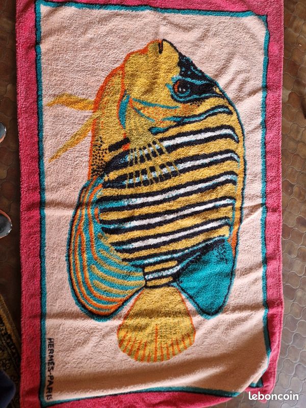 Tapis De Bain / Serviette De Plage HERMÈS Paris - Coton Orange Et Bleu - Neuf