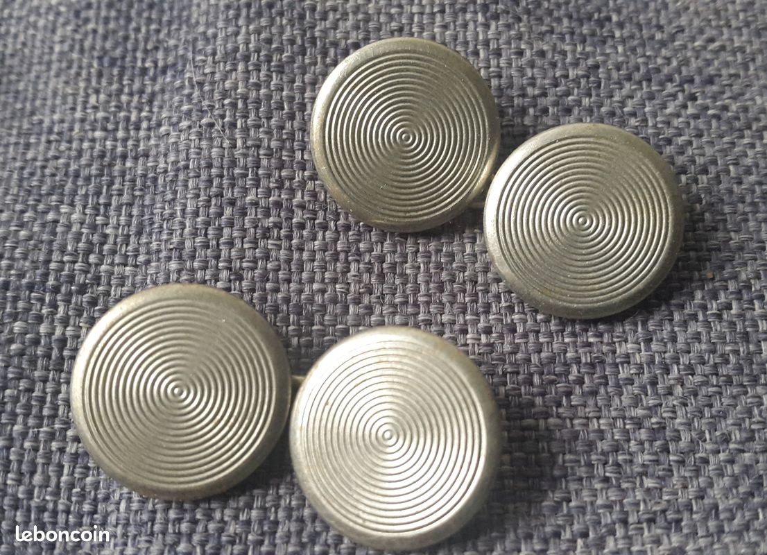 Boutons De Manchette Vintage Art Déco - Nacre Vraie Et Argent - Bijou Homme Ancien