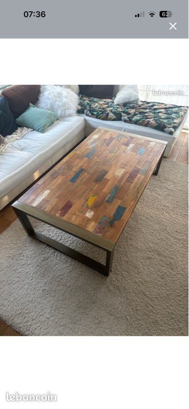 Table basse en teck et métal de style industriel. Très bon état général (image 1)