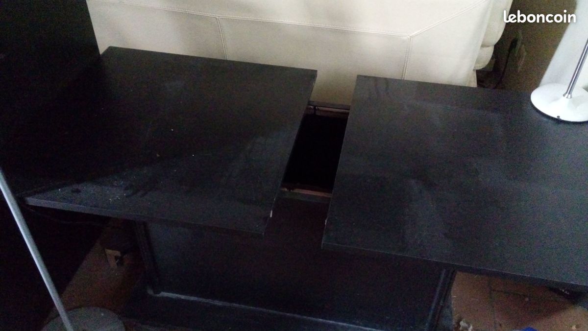 Table basse bois noire ouvrante plaque de verre (image 1)