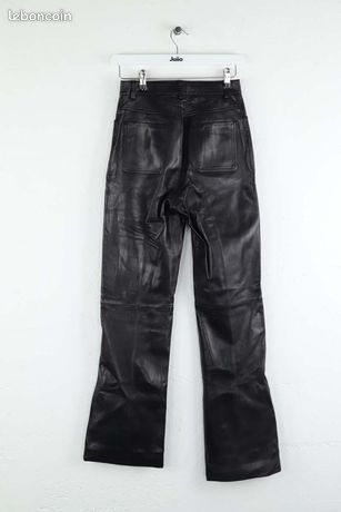 Pantalon Droit En Cuir De Mouton Sandro - Taille 38 (2) - Noir - Comme Neuf