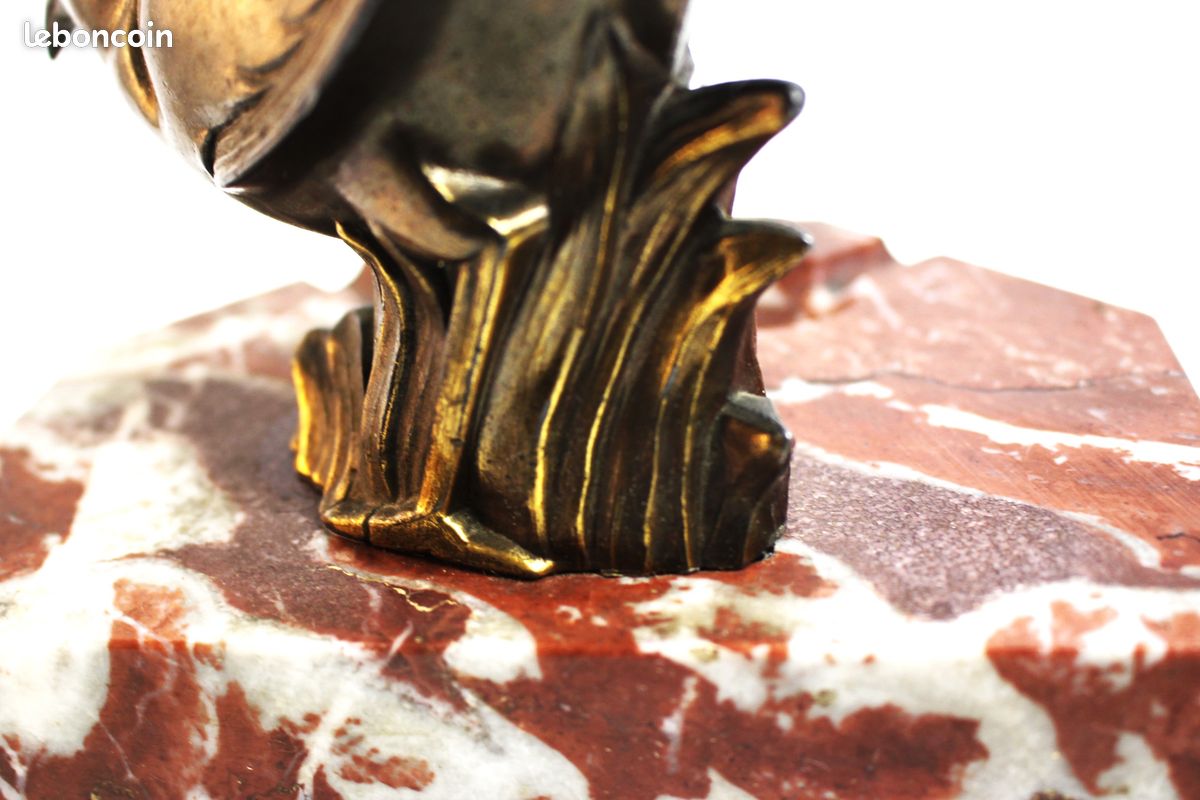 Cendrier ancien en marbre hexagone et oiseau en bronze (image 8)