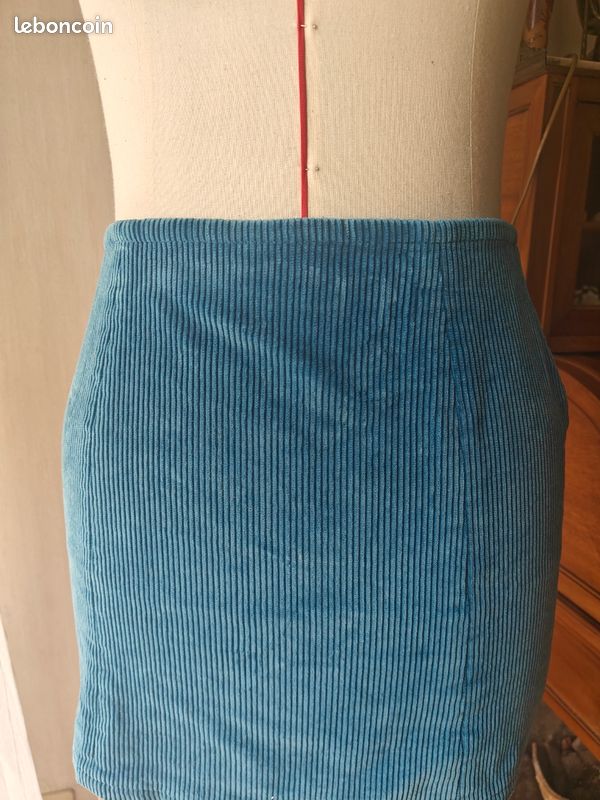 Robe Jupe TU Femme – Taille 14 – Bleu à Carreaux – Velours Côtelé – Occasion