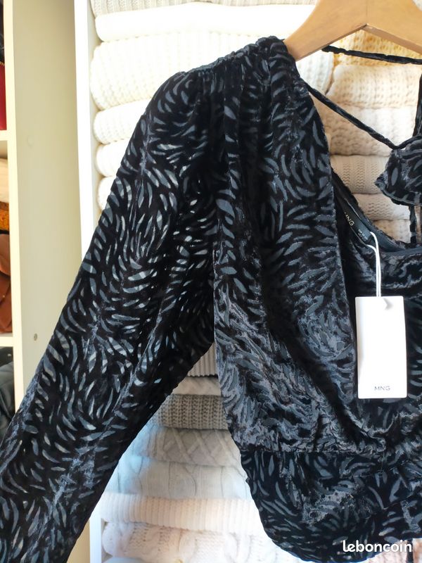 Haut habillé transparent velour noir femme Mango XS / S Neuf avec étiquettes (image 3)