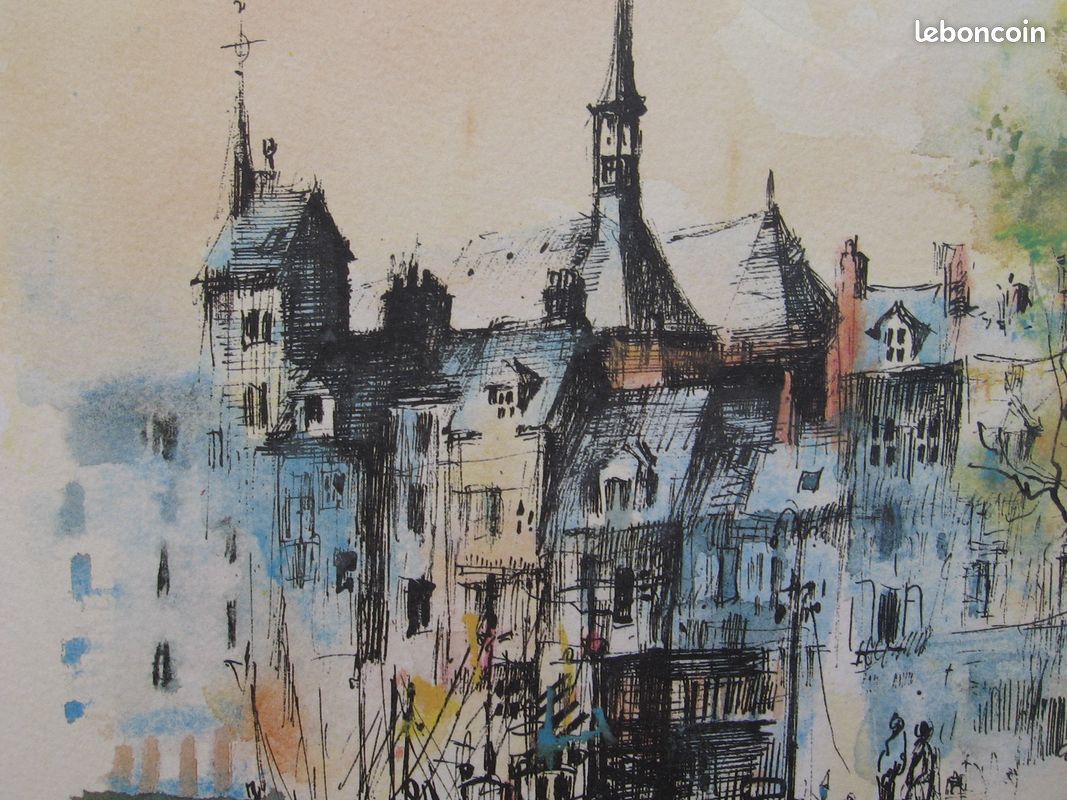 Tableau Honfleur "Le Vieux Bassin" façon Bernard Buffet (image 3)