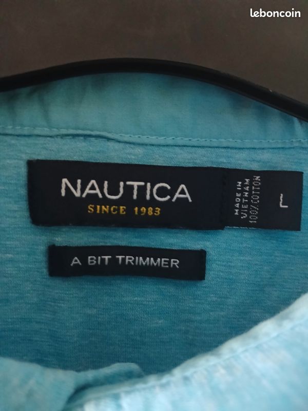 Nautica Chemise homme L bleu uni manches courtes col boutonné since 1983 A Bit Trimmer (image 3)