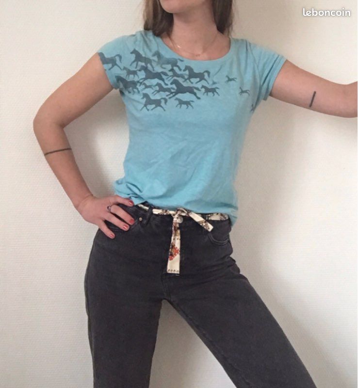 T-shirt envolée de chevaux turquoise T38 (image 7)