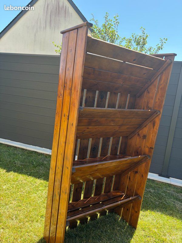 Grand Meuble vertical étagère rangement 4 niveaux Jardinière fleurs plantes aromatiques en bois verni Idéal potager balcon jardin style champêtre avec accroche murale Très bon état (image 3)