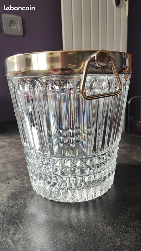 Seau à Champagne Vintage – Cristal Et Métal Chromé – Motif Pointes De Diamant