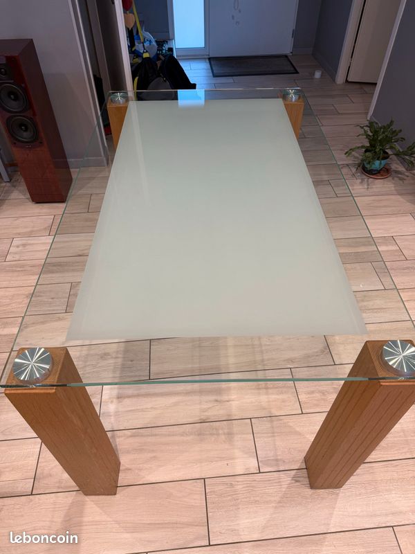 Belle table à manger en verre et chêne (image 1)