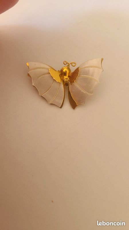 Broche Ancienne Plaquée Or - Dos En Nacre - Bijou Vintage Occasion
