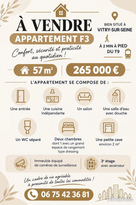 Appartement 3 pièces 57 m² · à Vitry-sur-Seine · 57 m² · 265 000 €