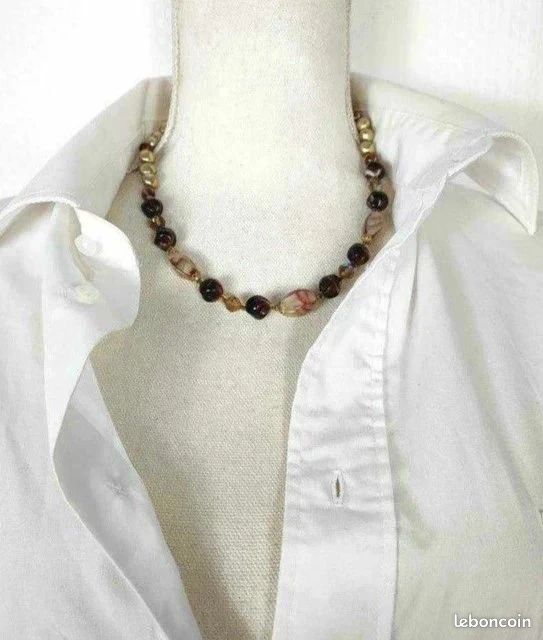 Collier vintage perles vertes et marrons - Montres & Bijoux