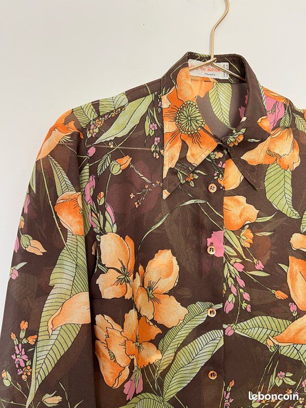 Chemise Vintage Fleurie Années 90 - Imprimé Graphique Total - Made In France - Taille L