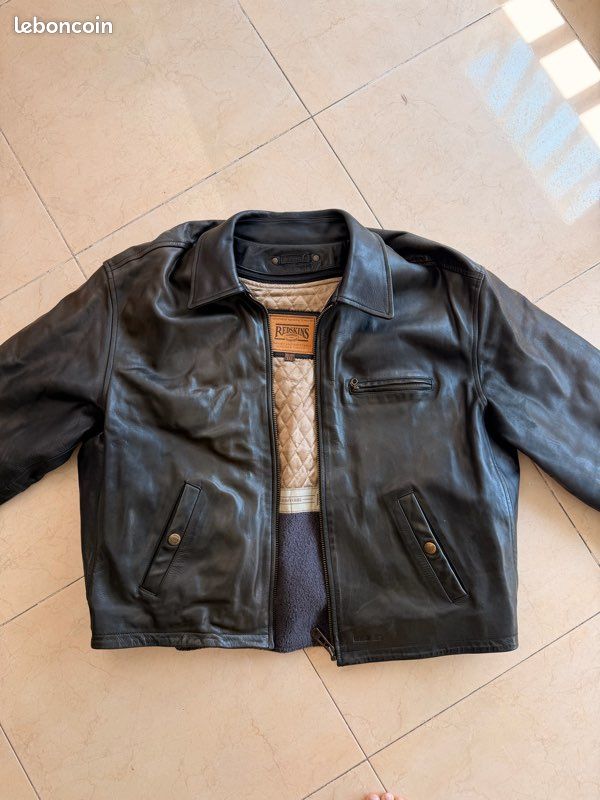 Blouson Redskins en cuir véritable noir (image 1)