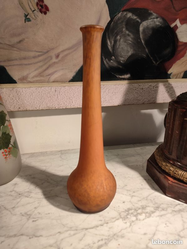 Grand vase pâte de verre 44cm orange très bon état (image 1)