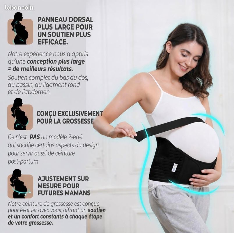 Ceinture de grossesse - Support lombaire et abdominal (Noire, Taille L) (image 3)