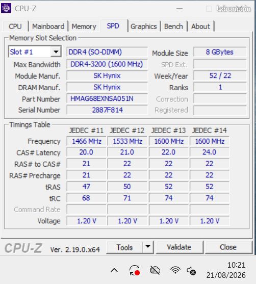 Lot RAM DDR4 Sodimm 16go 3200MHz [2×8go] (image 2)