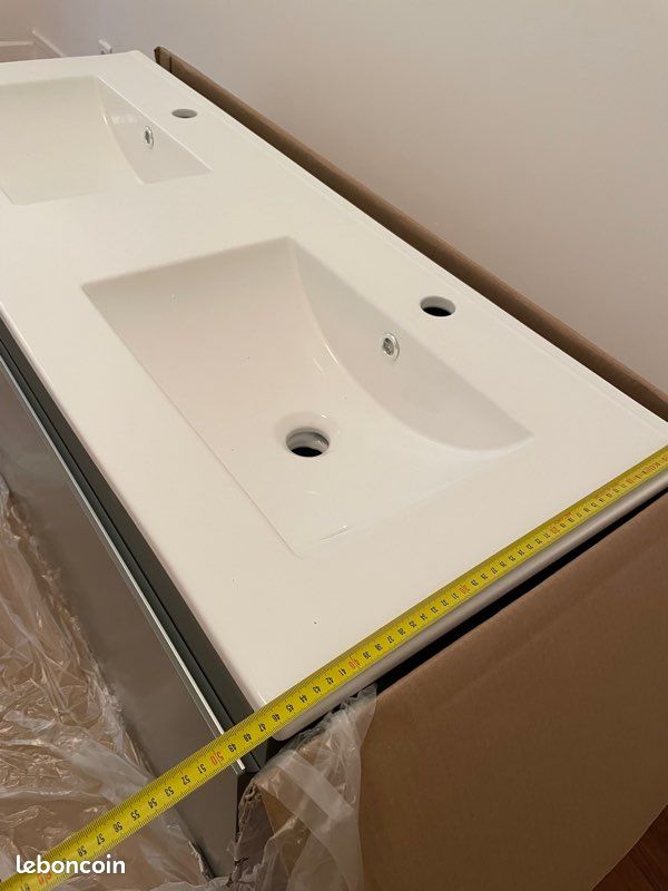 Plan vasque céramique Blanc pour meuble SDB 120 cm (image 5)