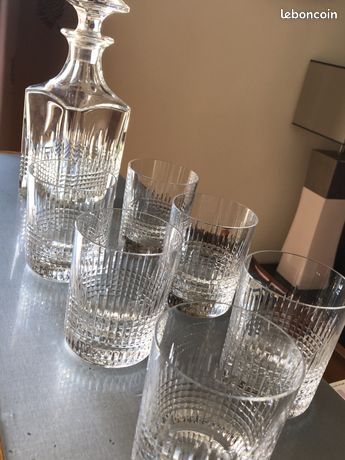Lots 6 whisky et seau glaçons modèle Nancy cristal de Baccarat