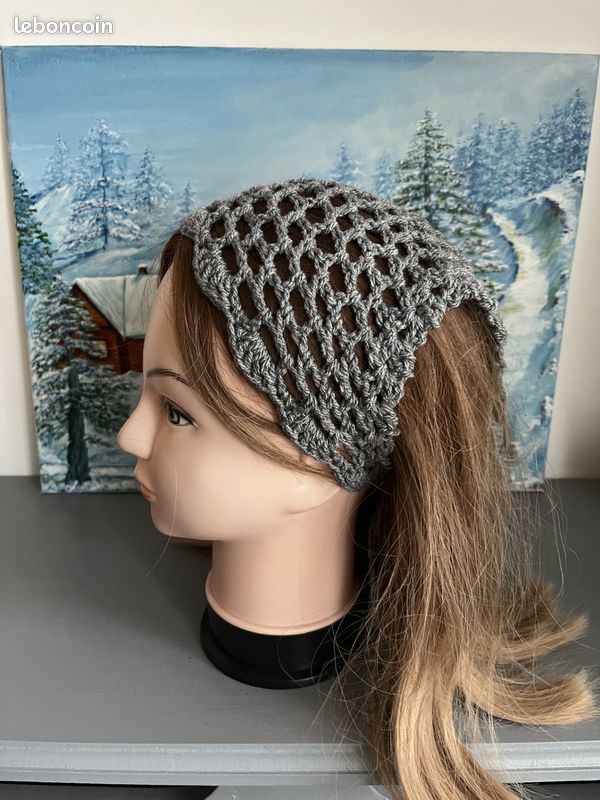 Capuche / Foulard Bandana Au Crochet - Fait Main - Fil Super Épais - Taille Oversize - Neuf