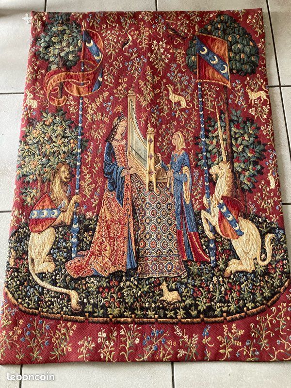 Tapisserie médiévale licorne et ouroboros pour l'encadrement : oeuvre d'art murale tissée jacquard 27 x 43 - France