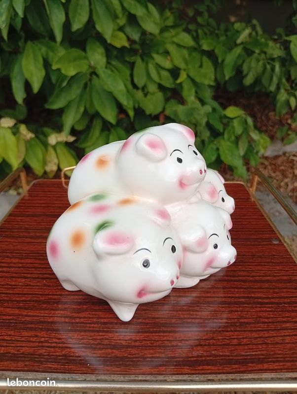 Grande tirelire famille cochons en céramique vintage (image 2)