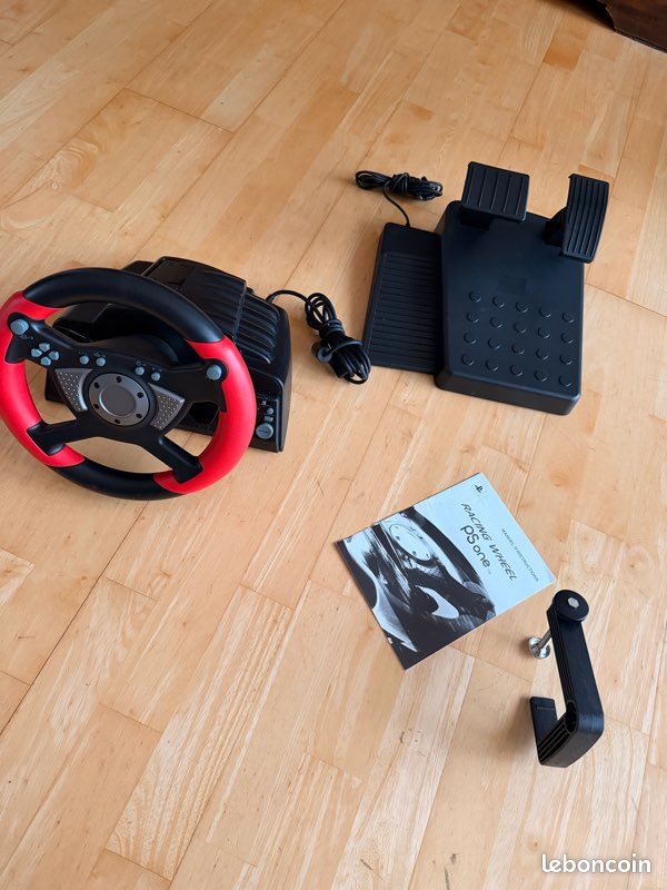 Volant + Pédalier Racing Wheel Pour PlayStation One - Rouge Et Noir - En Boîte