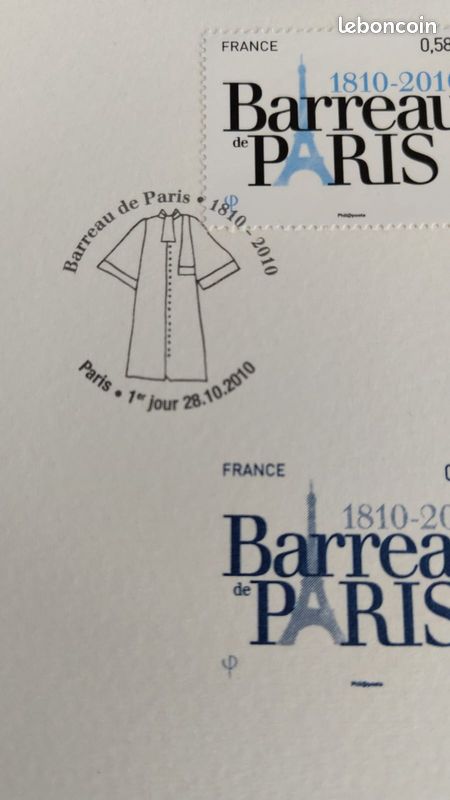 Timbre : document philatélique 1er jour Barreau de Paris (image 3)