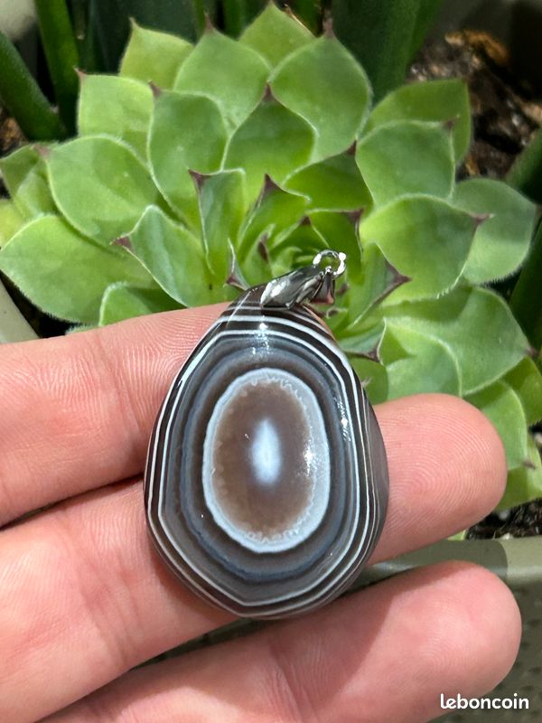Bijou Pendentif Forme Goutte , Agate Botswana 80 carats / 16 Gr - 39 mm x 29 mm - Pierres naturelles (image 5)