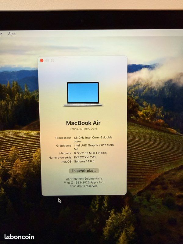 MacBook Air Retina 13 pouces 2019 i5 8Go 128Go clavier QWERTY (image 3)