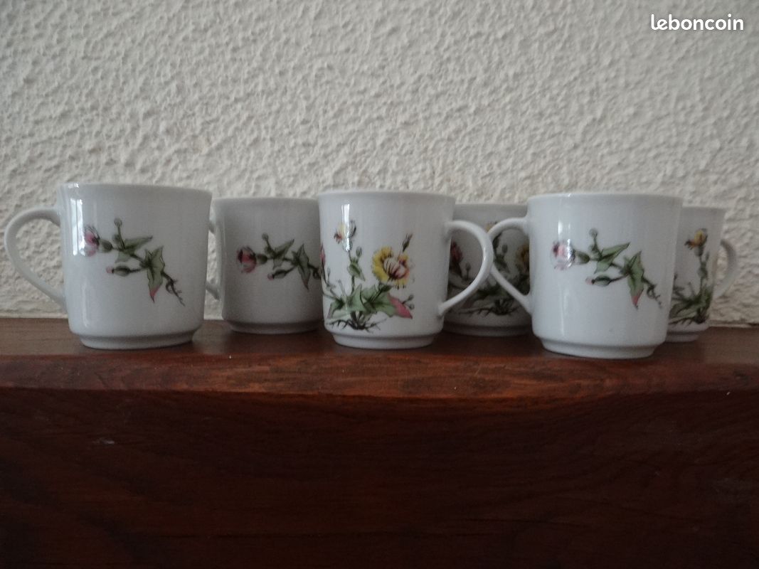 Lot de 6 tasses à café Mobil vintage très bon état en porcelaine fine (image 1)