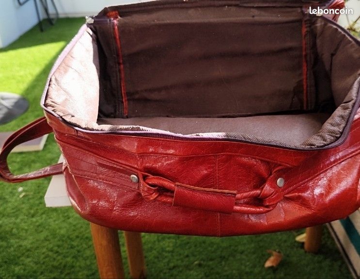 Valise trolley voyage en cuir rouge sac voyage de bagages en cuir