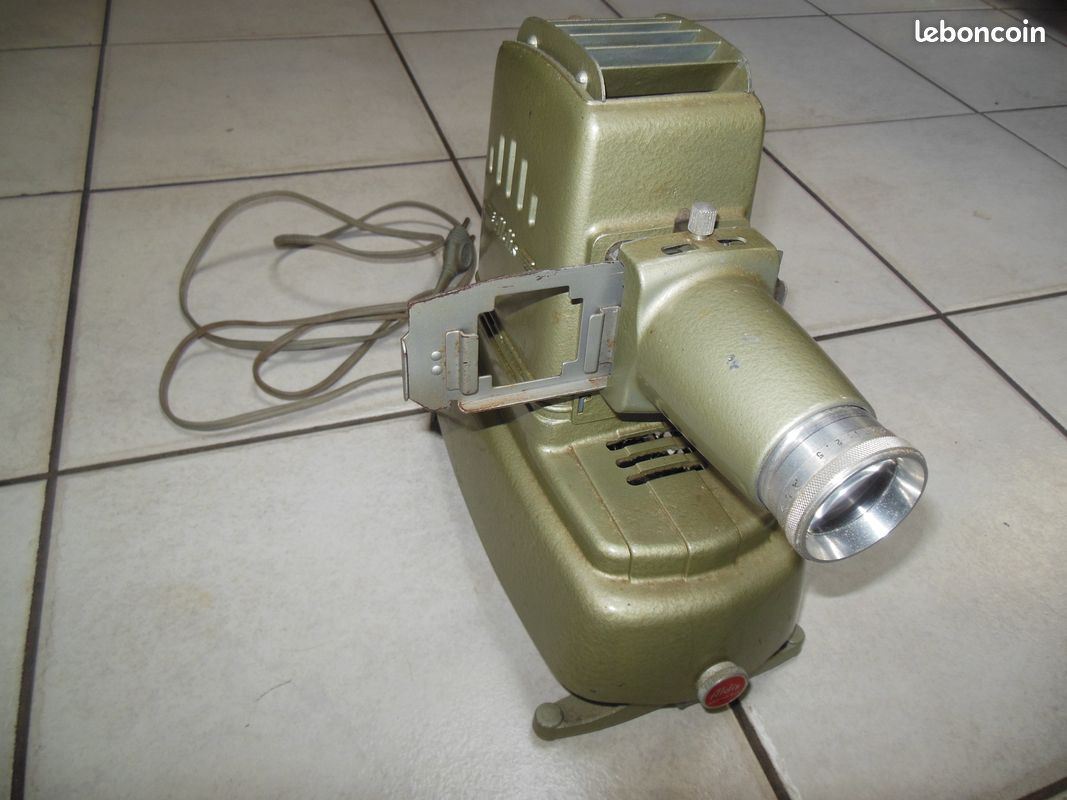 Ancien Projecteur Diapositives ALDIS Métal Vert + Malle Transport Vintage # B889 - France