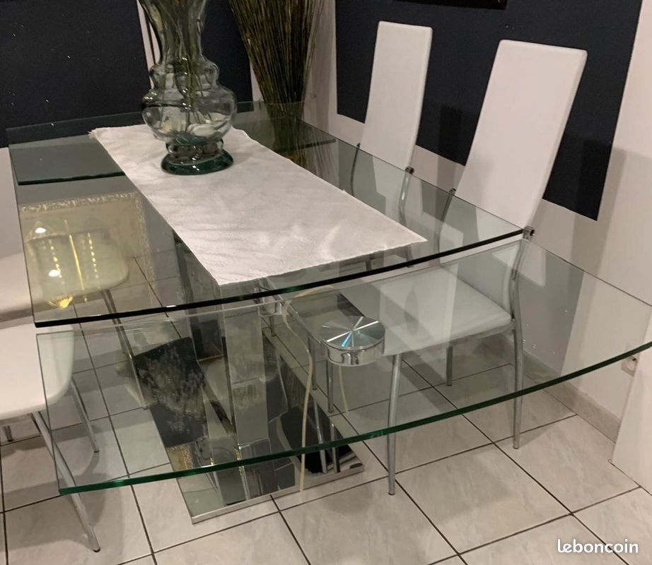 Table à manger en verre et pieds inox (image 2)