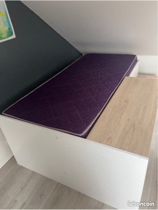 Lit 1 place + matelas avec bureau intégrée et rangement (image 5)