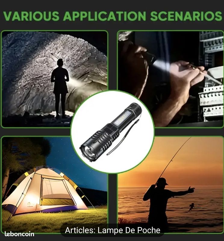 Lampe Torche Led Ultra Puissante Rechargeable USB Lampe De Poche Etanche Haute Puissance Pour Urgence Randonnée Camping Chasse Sans Lumière Latérale | Leroy Merlin