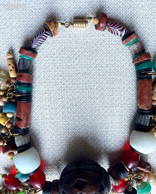 Collier indien en pierre verre métal bois os (image 3)
