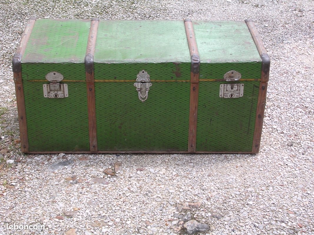 Malle coffre valise métal bois vintage (image 1)