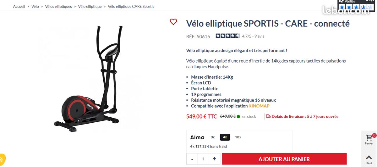 Vélo elliptique CARE SPORTIS 50616 Sport Plein air