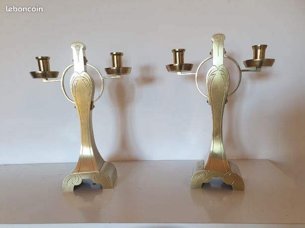 Paire de chandeliers en cristal et en laiton Girandole Lampes - France