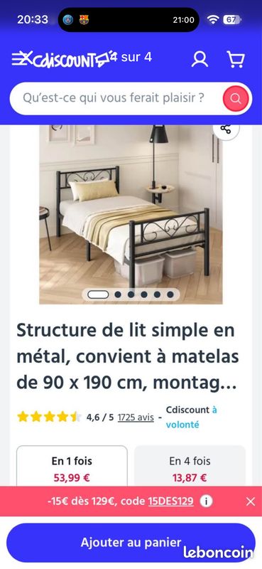 Lit 1 place avec matelas (image 4)