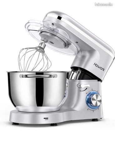Robot Pétrin Professionnel 1500W – Bol 6L Inox, 6 Vitesses + Turbo – Crochet, Fouet & Batteur – Idéal Pain & Pâtisserie Maison