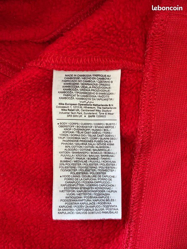 Sweat pull à capuche Nike Sportswear homme rouge logo brodé blanc | Taille M | Neuf (image 5)