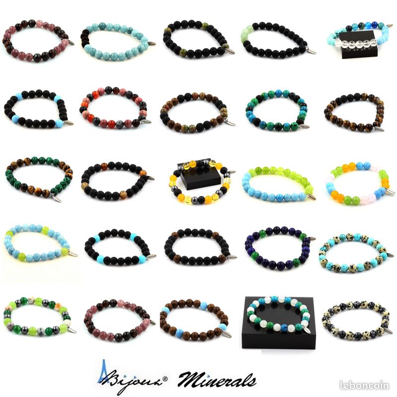 Bracelet Perles Lapis Lazuli + Turquoise + Lave 8 mm. Fabriqué en France (image 4)