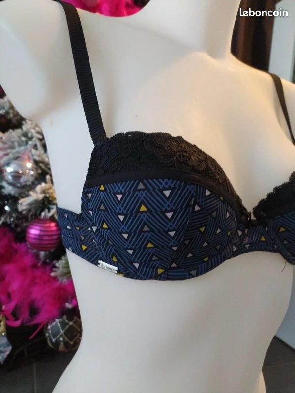 Soutien-gorge Bleu Dentelle à Armature Rembourré - Taille 85B, Style Balconnet - Occasion Excellent état