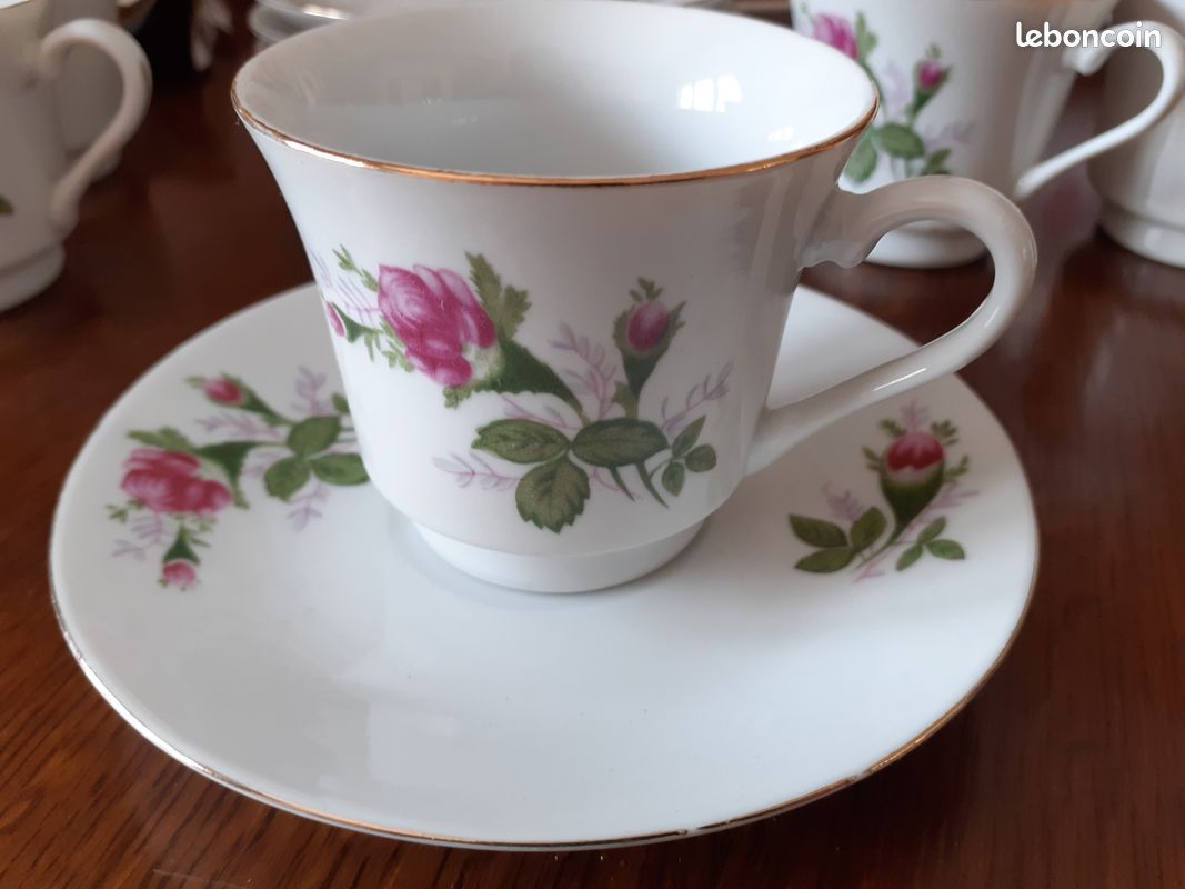 Lot De 6 Sous-tasses Vintage Porcelaine - Liseré Doré - Années 60 - France